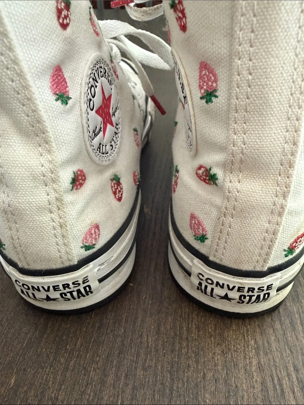 Converse Kids White High-Top Sneakers with Tiny Red Strawberry Accents